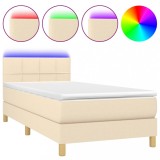 Cumpara ieftin Pat cu arcuri, saltea si LED, crem, 90x200 cm, textil