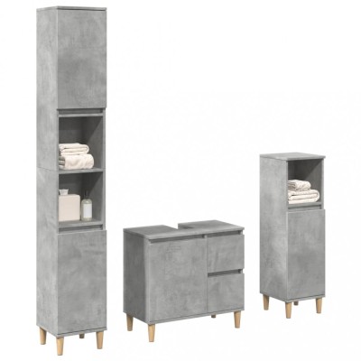 vidaXL Set mobilier de baie, 3 piese, gri beton, lemn compozit 3324945 foto