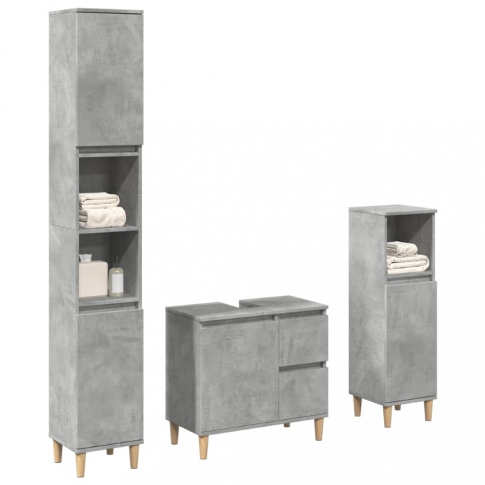 vidaXL Set mobilier de baie, 3 piese, gri beton, lemn compozit 3324945