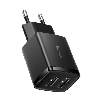 Incarcator de retea Baseus Compact CCXJ010201, 2 USB, functie de incarcare rapida, 10,5 W, Negru foto