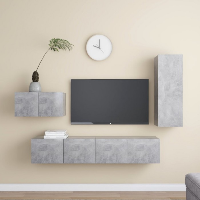 vidaXL Set dulapuri TV, 4 piese, gri beton, PAL