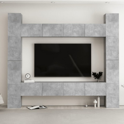 vidaXL Set dulapuri TV, 8 piese, gri beton, lemn prelucrat foto