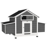 PawHut Coteț din Lemn pentru Exterior cu 2 Cuiburi de Ouă, Adăpost pentru Găini cu Tavă Detașabilă și Acoperiș din Asfalt, pentru 2-4 Găini, Gri | Aos