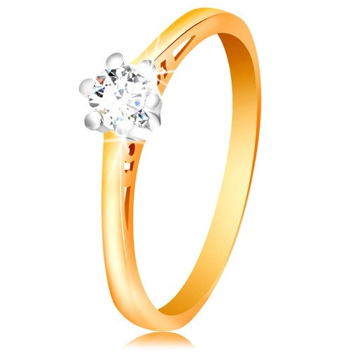 Inel din aur de 14K - zirconiu &icirc;n montură din aur alb, decupaje pe braţe - Marime inel: 57