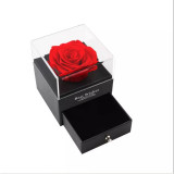 Trandafir Rosu + Cutie Tip Sertar Pentru Accesorii Bijuterii + Punga Cadou 9x9x10cm - VTLN100