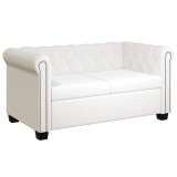 VidaXL Canapea Chesterfield cu 2 locuri, piele artificială, alb