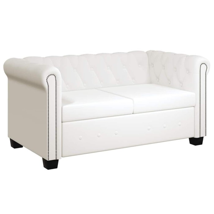 vidaXL Canapea Chesterfield cu 2 locuri, piele artificială, alb