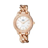 Cumpara ieftin Ceas Dama Fashion Q&amp;Q Auriu Rose, Bratara Lant, Strasuri Zirconiu, Mecanism Quartz Analogic