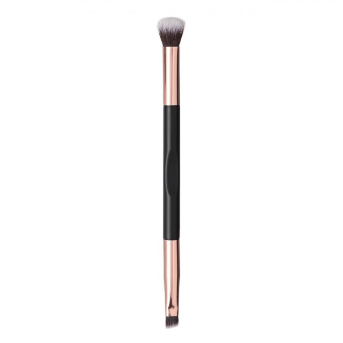 Pensulă Machiaj Dublă, Blending și Eyeliner, M&acirc;ner Negru și Roz Auriu, 16cm