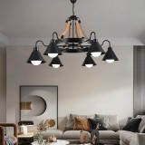 Lustra vintage cu franghie LV584/6BK, 6xE27, finisaj negru rustic