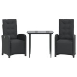 Cumpara ieftin Set bistro cu perne, 3 piese, negru, poliratan