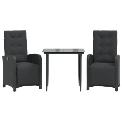 Set bistro cu perne, 3 piese, negru, poliratan foto