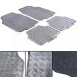 Set de covorase din cauciuc pentru masina 4 bucati Aspect tabla cu carouri din aluminiu Universal Crom Carbon Performance AutoTuning
