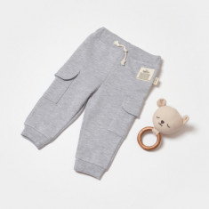 Pantaloni cu buzunare laterale, Two thread, 100%bumbac organic - Gri, BabyCosy (Marime: 9-12 luni)