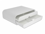 Suport monitor max 30kg cu 2 sertare Alb, Delock 18325
