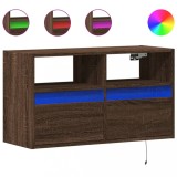 Cumpara ieftin Comoda TV de perete cu lumini LED, stejar maro, 80x31x45 cm