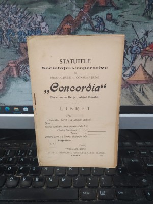 Statutele Societăței cooperative de producțiune și consumațiune Concordia din com. Herța, jud. Dorohoi, azi &amp;icirc;n Ucraina, T&amp;acirc;rgu Jiu 1907, 195 foto