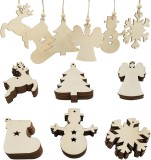 Set de 60 decoratiuni pentru bradul de Craciun PUERHUACI, lemn, natur