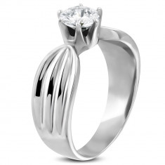 Inel din oțel pentru femei cu zirconiu și bandă cu model - Marime inel: 50