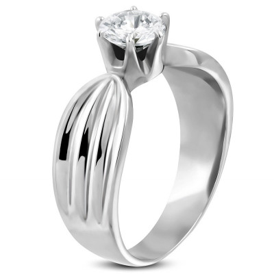 Inel din oțel pentru femei cu zirconiu și bandă cu model - Marime inel: 55 foto