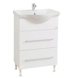 Baza si lavoar ceramic GN1871, mobilier baie stativ 55 cm, front MDF, 1 sertar, 1 usa, picioare cromate reglabile, alb
