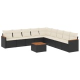 Cumpara ieftin Set canapele de gradina cu perne, 10 piese, negru, poliratan