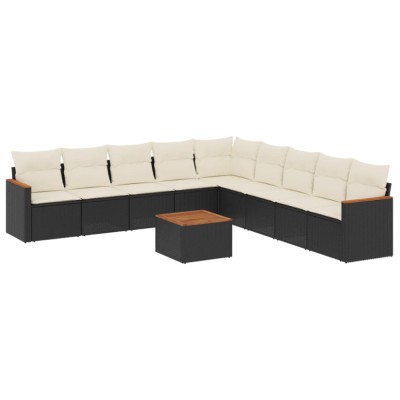 Set canapele de gradina cu perne, 10 piese, negru, poliratan foto