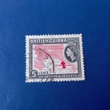 Timbru Clasic Colonial Guiana Britanică / Regina Elisabeta a II-a &amp; Harta Americii de Sud (1954) - A732, Stampilat
