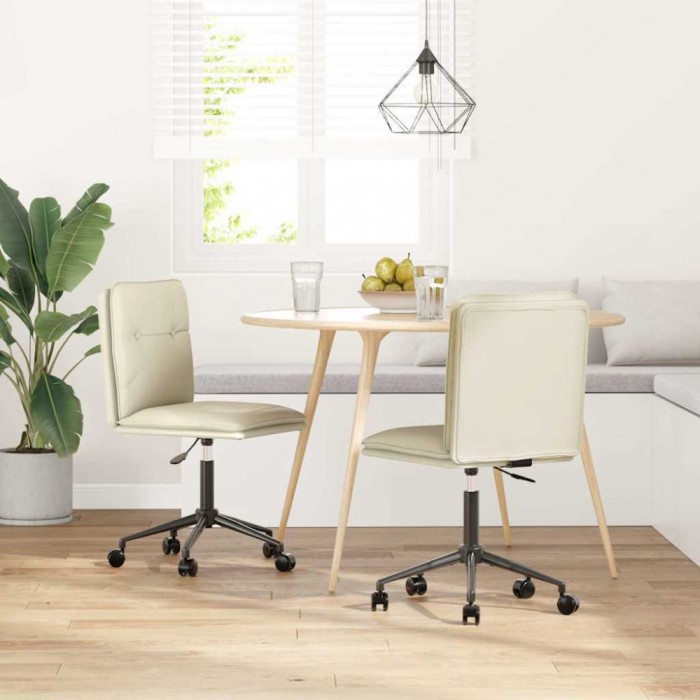 vidaXL Scaune de bucătărie, 2 buc., crem, piele ecologică 3315420
