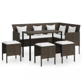 Cumpara ieftin Set canapele de gradina forma L cu perne 5 piese maro poliratan