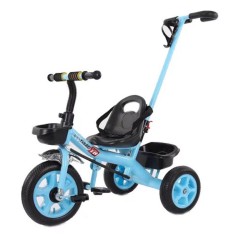Tricicleta copii, 3 ani+, maner parental detasabil, roti spuma EVA, maxim 40 kg, albastra