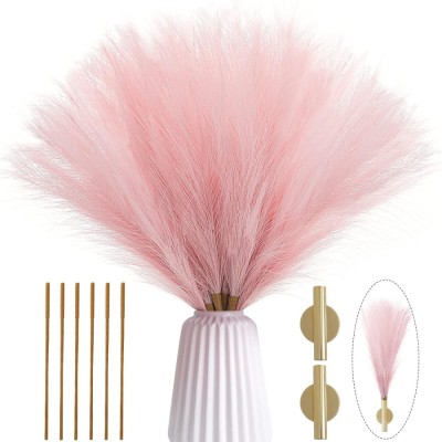 Set 3 Fire Iarba de Pampas Artificiala pentru, Amenajari si Decoratiuni Interioare, Material de Calitate Premium, Matase Fina, Inaltime 43.5 cm, Roz S foto