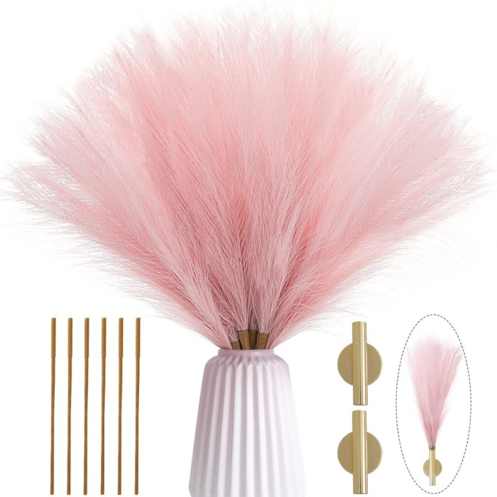 Set 3 Fire Iarba de Pampas Artificiala pentru, Amenajari si Decoratiuni Interioare, Material de Calitate Premium, Matase Fina, Inaltime 43.5 cm, Roz S