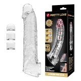 Manșon realist PRETTY LOVE Silas, cu 3 inserții detașabile pentru ajustarea ad&acirc;ncimii, inel pentru testicule, transparent, 26 cm