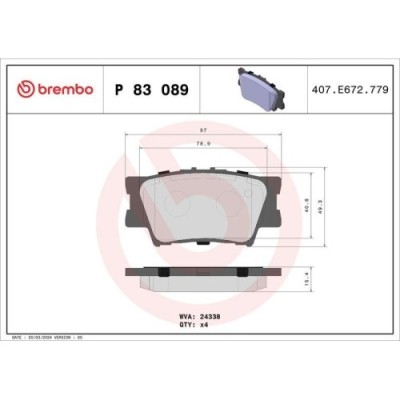 Placute frana Lexus Es ( V4) 03.06-12.12, Es ( V6) 06.12-06.18, Hs (Anf10) 07.09-01.18; Toyota Avalon Sedan ( X3) 01.05-11.12, Avalon Sedan ( X4) 09. foto