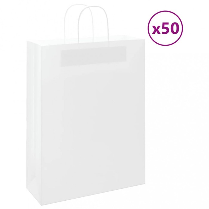 vidaXL Pungi de h&acirc;rtie 50 buc cu m&acirc;nere albe 32x12x42 cm 4101606