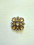 Broșă vintage statement, model geometric din metal și cristale de sticlă chihlimbar
