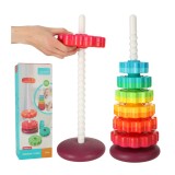 Jucarie educationala Turn piramida, pentru stivuire, roată spirală, Plastic, 12 luni +, Curcubeu