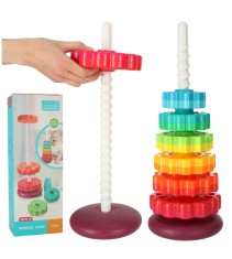 Jucarie educationala Turn piramida, pentru stivuire, roată spirală, Plastic, 12 luni +, Curcubeu