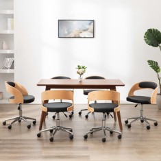 Scaune pivotante, 6 buc. negru, lemn curbat &amp; piele ecologică
