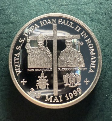 100 Lei 1999 Argin Proof Vizita S.S. Papa Ioan Paul II in Romania 7-9 Mai 1999 foto