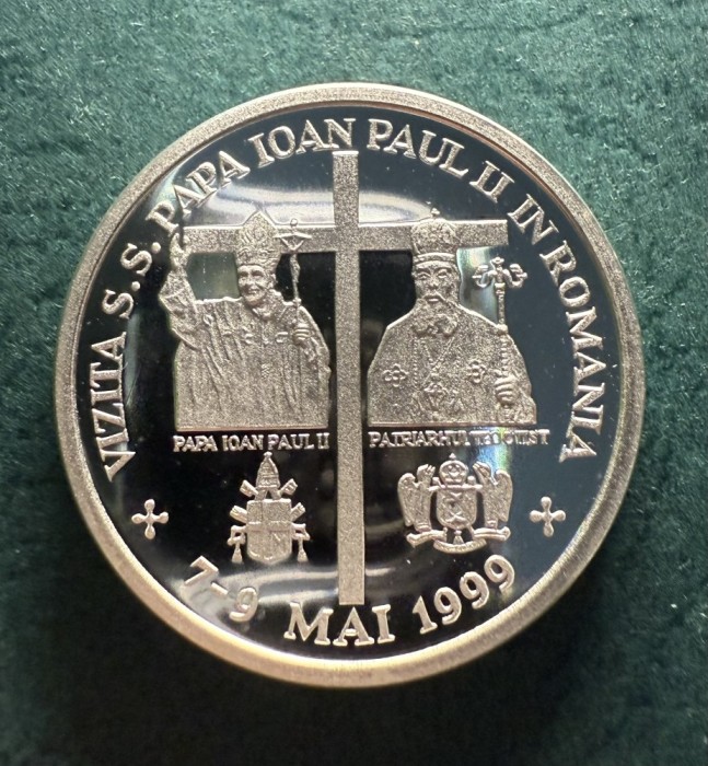 100 Lei 1999 Argin Proof Vizita S.S. Papa Ioan Paul II in Romania 7-9 Mai 1999