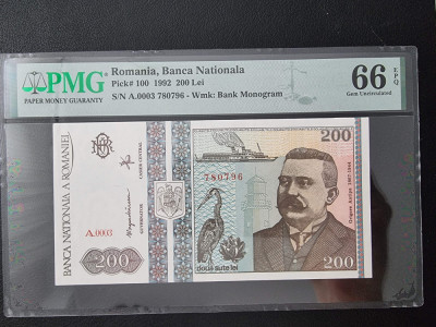 PMG 66 Bancnota gradata 200 lei 1992 foto