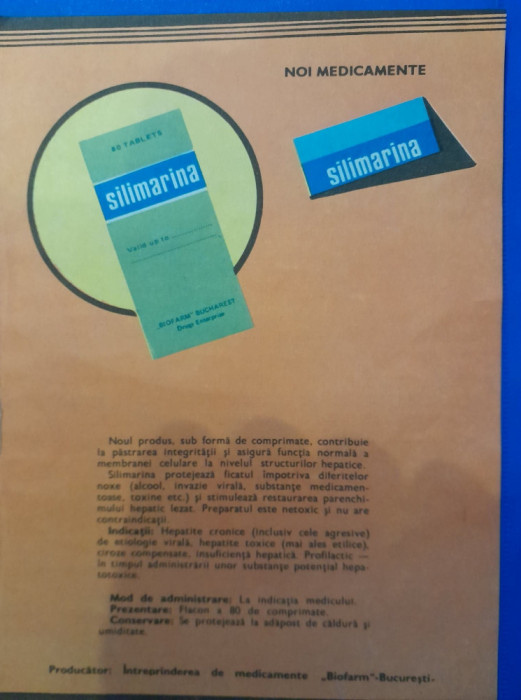 1988 Reclamă medicament SILIMARINA comunism 24x16 epoca aur industrie farma