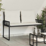 vidaXL Bancă de exterior cu pernă 4 pcs Negru și Alb crem poliratan 42025160