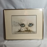 Tablou Art Deco fantezist, acuarela, pisica, vintage