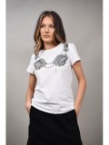 Cumpara ieftin Tricou Dama Monte Cervino Breeze Alb, Aplicatii Casti, Bumbac, Elastan, Marime S-M (XS-S), Casual, Trendy