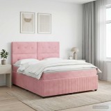 Cumpara ieftin Pat cu arcuri LED si saltea Roz 200 x 200 cm Catifea