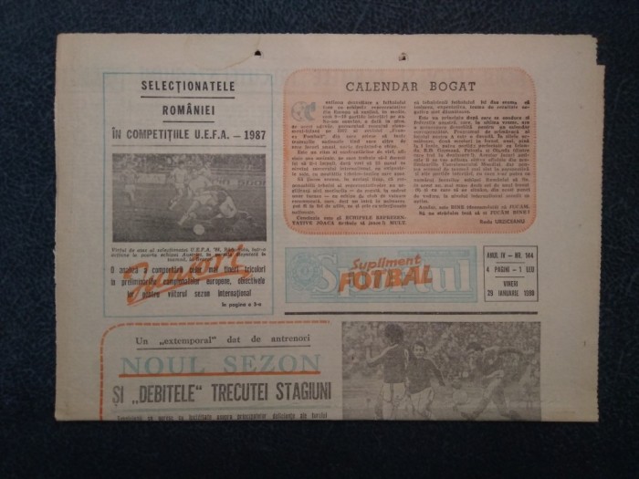 ZIARUL SPORTUL SUPLIMENT FOTBAL 29 IANAURIE 1988