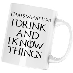 Cana alba personalizata "Game of Thrones I Drink And I Know Things", INOVATIX&reg;. 330 ml